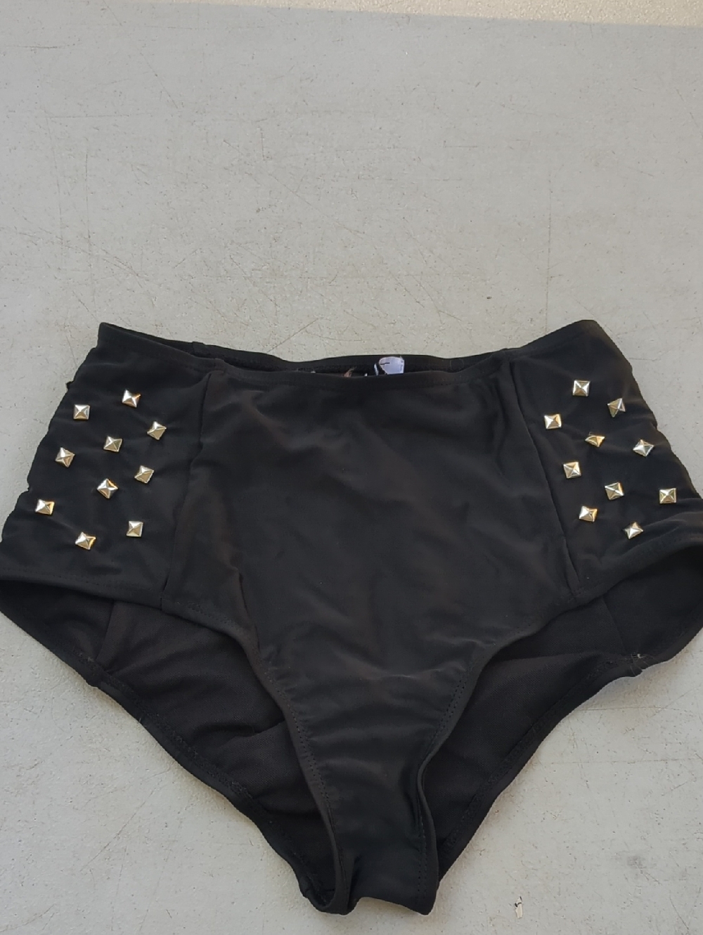 Beach Riot Black High-Waist Bikini Bottoms with Gold Studs